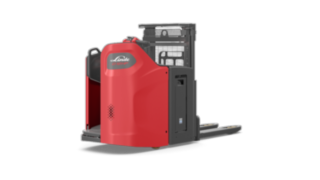 Lindes dubbelpallstaplare D12 HP SP med skyddad plattform. Lindes dubbelpallstaplare D12 HP SP med skyddad plattform.