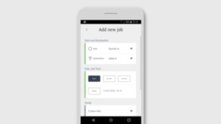 Logistikuppdrag kan matas in i appen. Smartphoneskärm med Lindes Truck Call-app