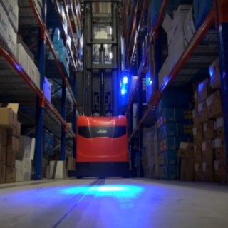 The Linde Material Handling warehouse navigation system in use in the high rack warehouse The Linde Material Handling warehouse navigation system in use in the high rack warehouse