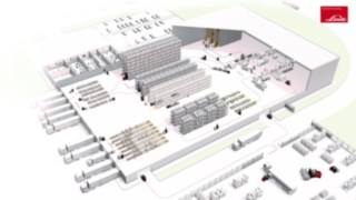 Från godsmottagning till godsuttag – Linde kan varje processteg i din intralogistik Illustration av processerna i ett schematiskt varulager