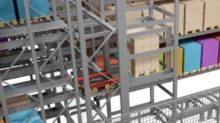 Hissar tar varorna till den tidigare bestämda hyllnivån. Hissar transporterar varorna till förutbestämda hyllnivåer