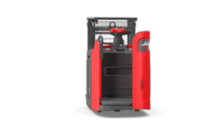 Ledstaplaren Linde D12 med skyddad plattform. Ledstaplaren Linde D12 med skyddad plattform.